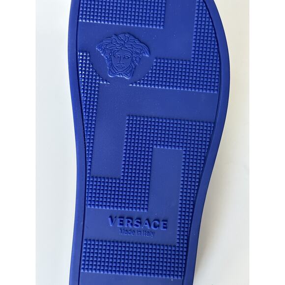 Versace Smiley Medusa Slides Sandals Blue/Lime 11 US (44 Eu) DSU6516 IT NIB $450 - Picture 7 of 13